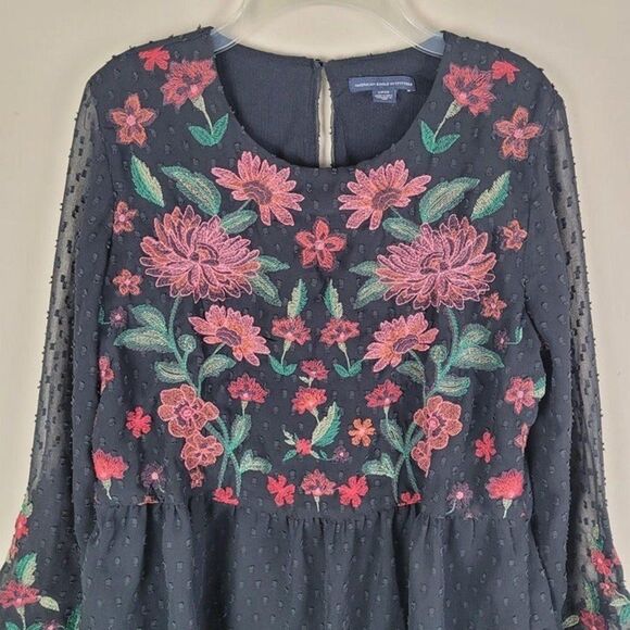 American Eagle Outfitters Embroidered Peplum Top Long Bell Sleeve Floral Size S - Picture 3 of 12